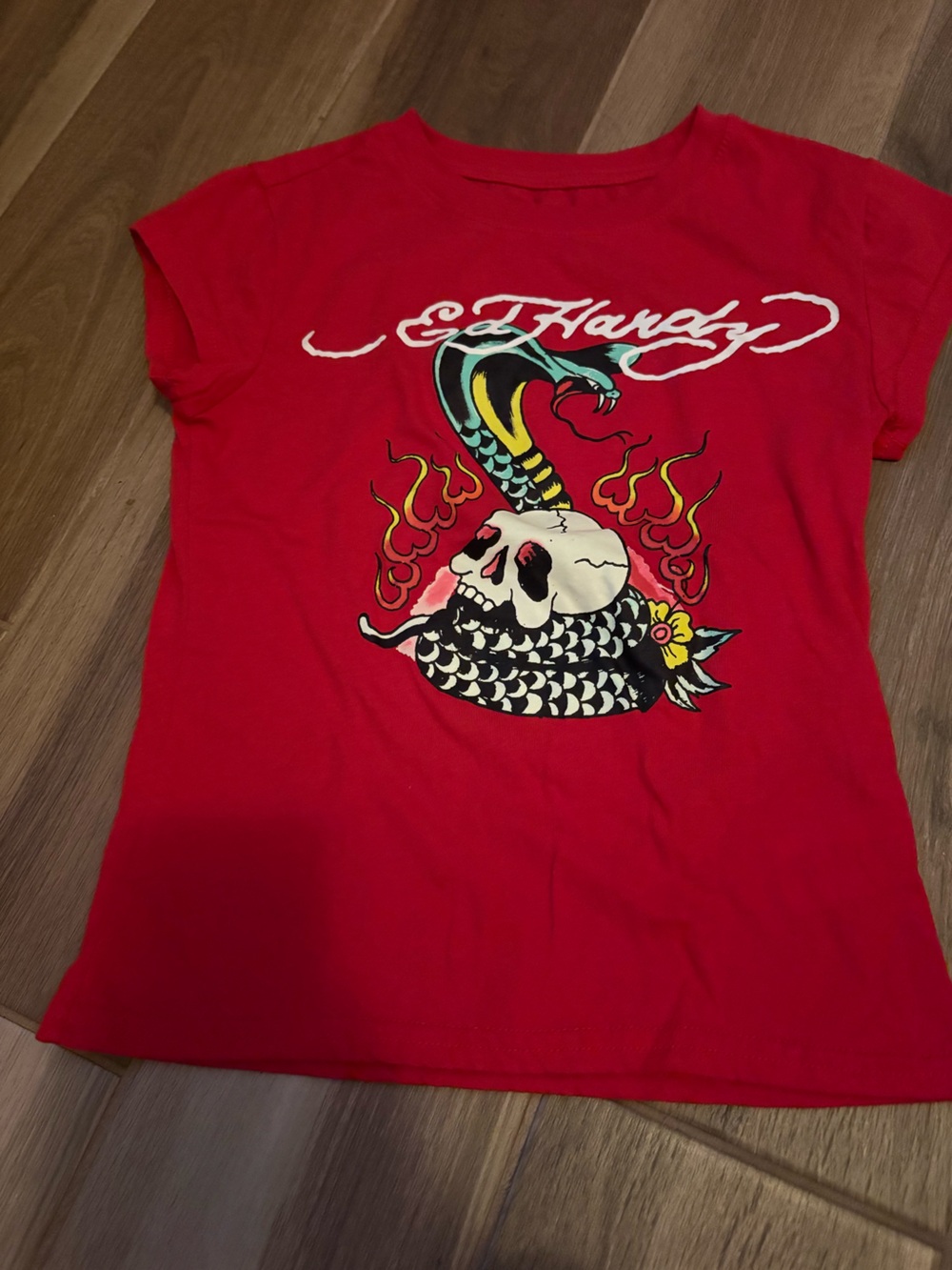 Ed Hardy Red Short-Sleeve Tee with Snake & Skull Graphic